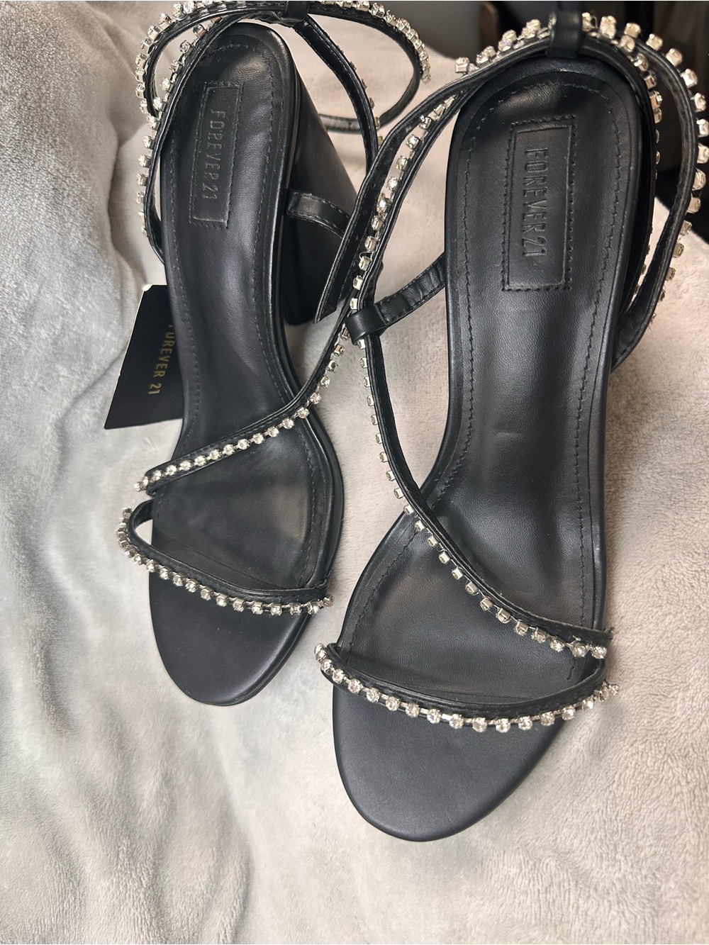Forever 21 Black Crystal-Embellished Strappy Heels